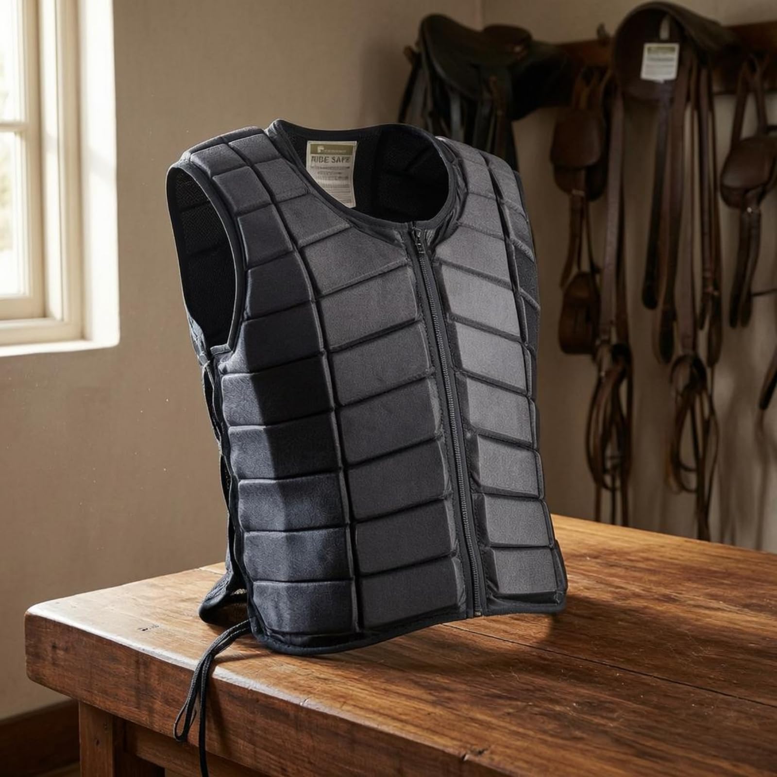 LOVIVER Gilet Protettivo Equestre Giubbotto Sicurezz Panciotto Toracico Pettorina Cavalcata con Protezione Torace E Schiena Chiusura Frontale a Zip Adatto per Maneggio Trekking Lezioni