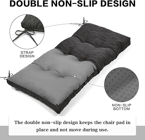 Miniatura 4 de baibu Cojín de banco clásico de color sólido de 40 pulgadas con lazos, súper suave, para interiores y exteriores, cojín de espuma de tamaño estándar