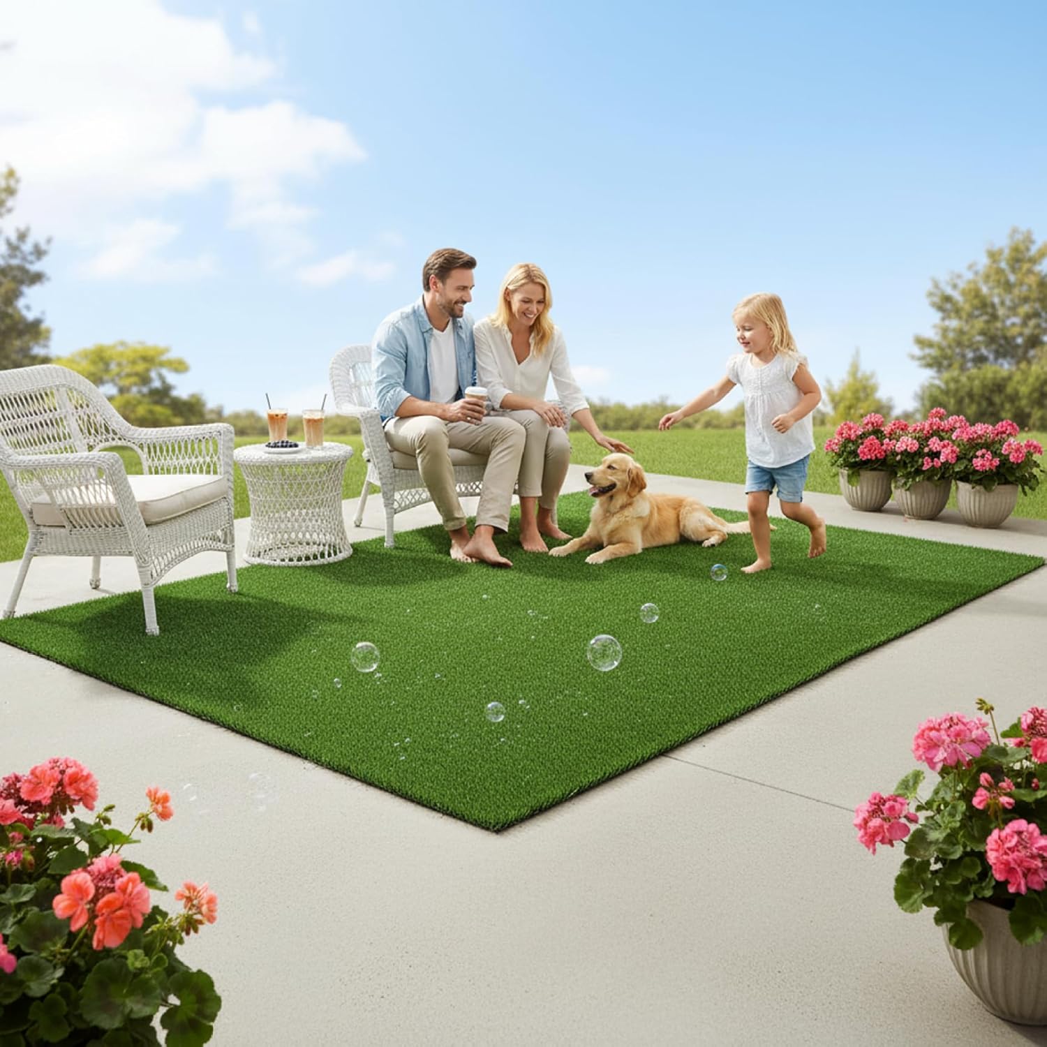 Artificial Grass Rug, 3x0.5m Realistic Look & Feel Indoor Outdoor Turf Mat, Easy to Clean Artificial Turf Rug for Patio, Balcony, Camping ;1