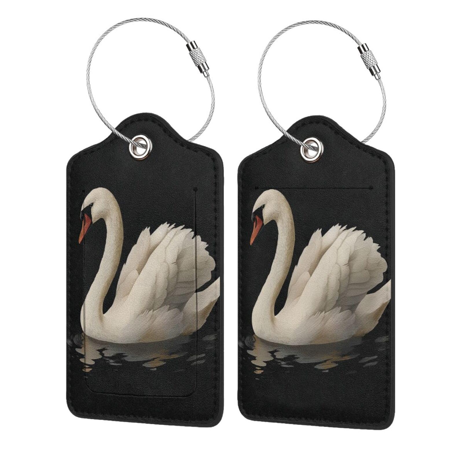 White Swan Floating On Water Luggage Tag for Suitcase 2 Pack Leather Luggage Tag with Privacy Flap Name Id Label and Metal Loop for Women Men Travel