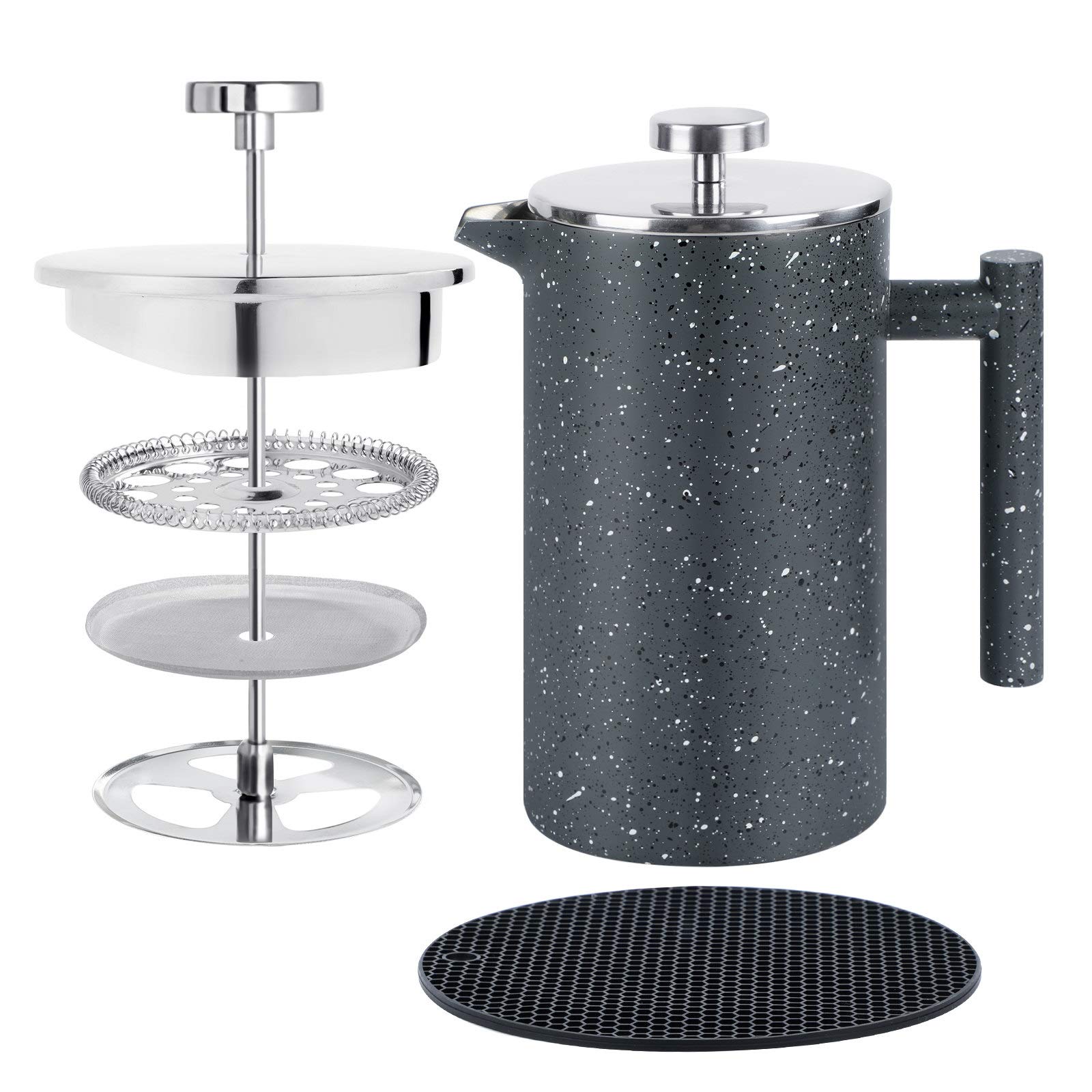 MOGGACafetiere 34oz/8cup French Press Coffee Maker Double Walled Insulated Coffee Press with 304 Food Grade Stainless Steel and Unique 3 Layered Filtration System for Good Coffee in Home and Office.