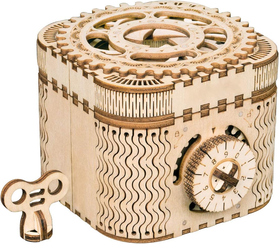 3D Puzzles for Adults, Wooden Mechanical Gear Model Kits for Age 14+ - Treasure Box