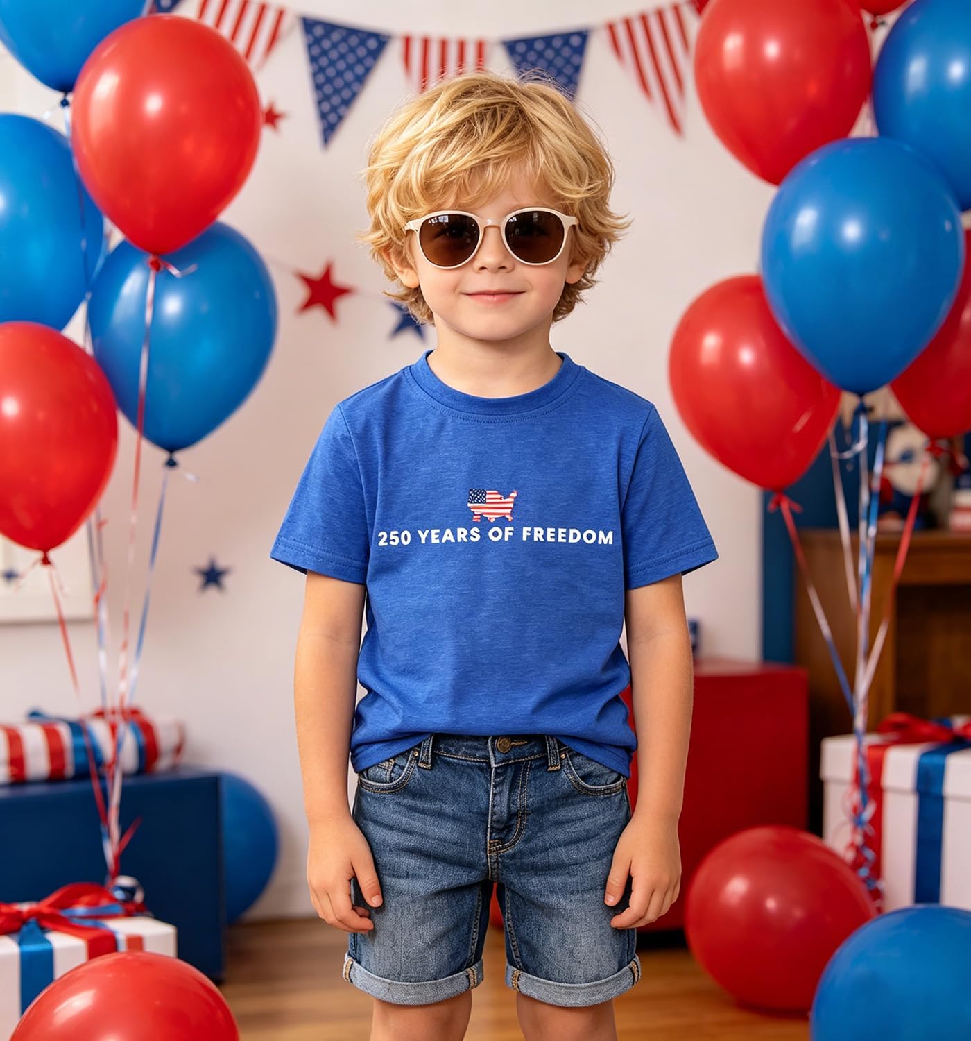 Ritatte American Flag Shirt Toddler Boys 4th of July Shirts USA 250 Years of Freedom T-Shirt Kids Patriotic Summer Tees Tops