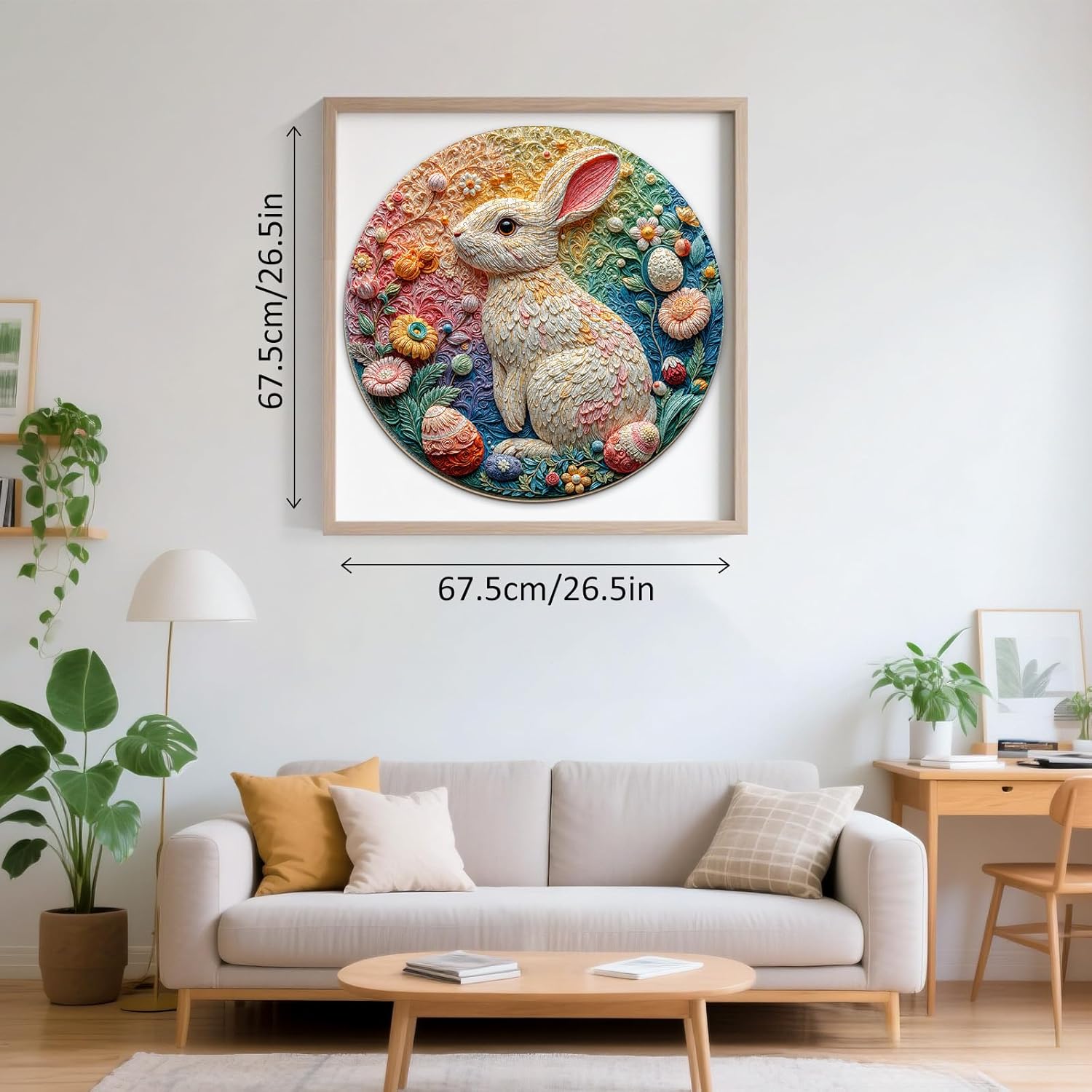 Embroidery Rabbit Puzzles for Adults 1000 Pieces, Beautiful Easter Bunny Egg Jigsaw Puzzles 1000 Pieces for Adults, Fun Puzzles with Letters On Back, Challenging Game Toys (26.5 * 26.5in)