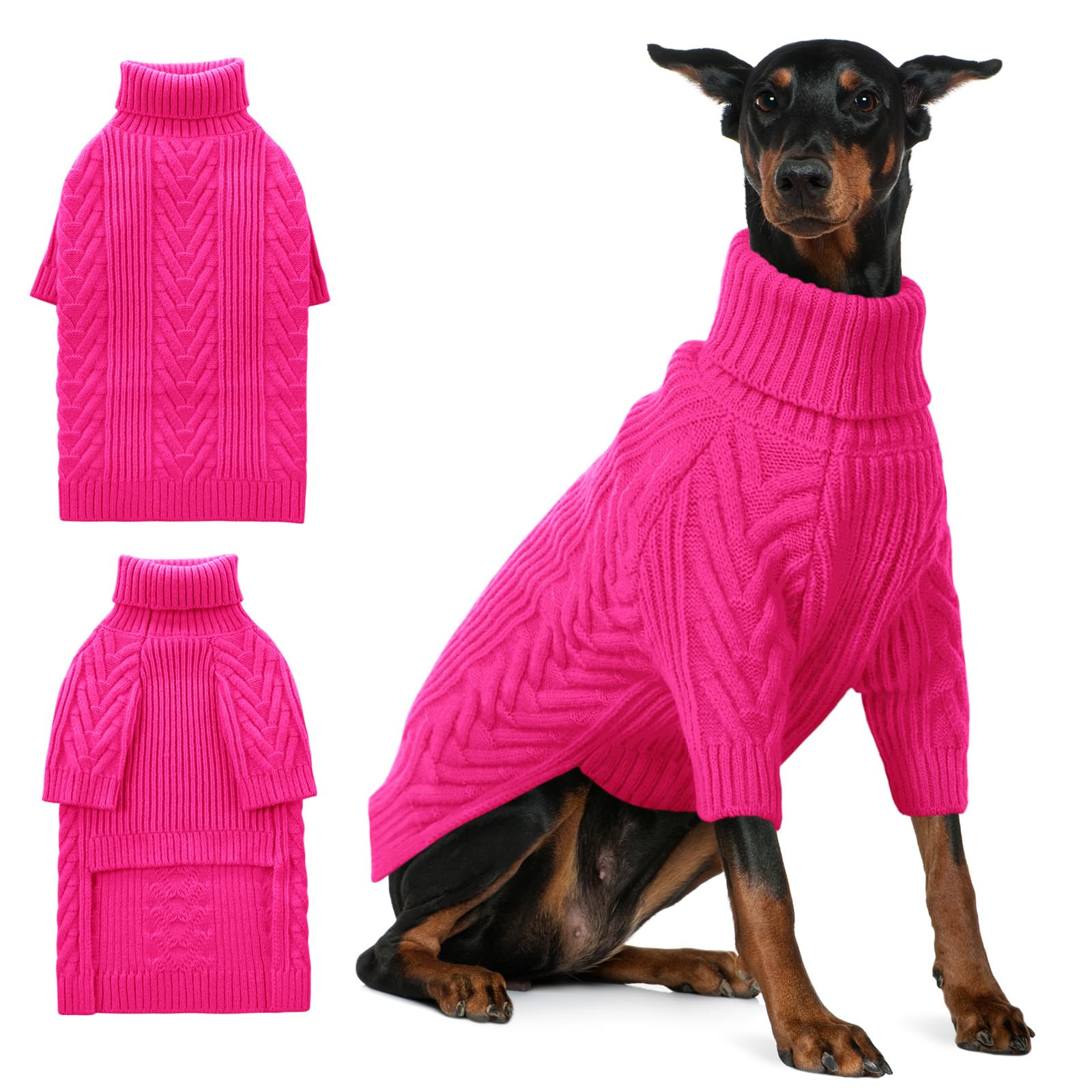 ASENKU Extra-Large Dog Sweater, Dog Sweaters for Extra Large Dogs, Pet Sweatshirt Apparel Turtleneck Pullover Winter for Doberman, Great Dane (Hot Pink, 3XL)