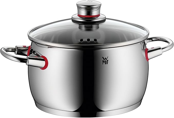WMF Quality One Kochtopf groß 20cm, Glasdeckel mit Dampföffnung, Nudeltopf, Fleischtopf Induktion 4,1l, Cromargan Edelstahl poliert, unbeschichtet