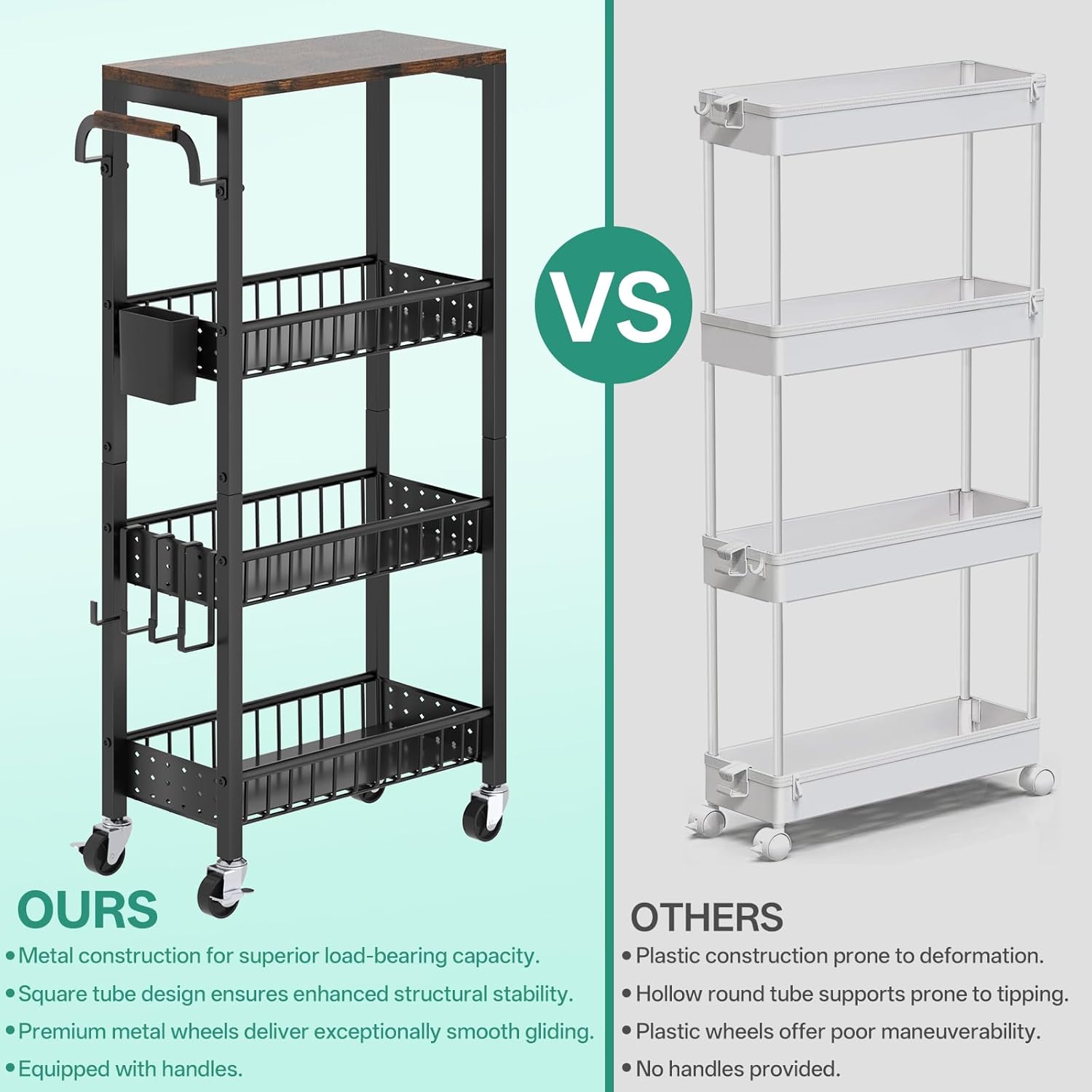 DTUQYX Laundry Room Organization Cart, 4 Tier Slim Rolling Cart for Small Narrow Spaces, Storage Shelf Cabinet with Wheels for Bathroom, Utility Room, Kitchen, Near Washer and Dryer (9.1" W Overall)