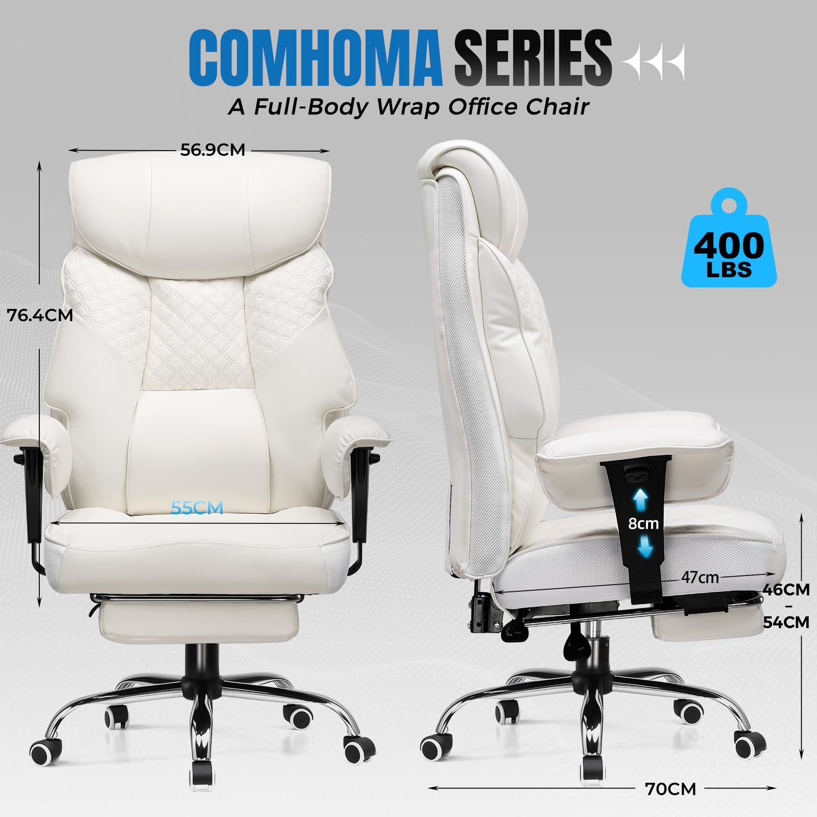 COMHOMA Silla de gaming para personas grandes y pesadas, silla ergonómica de oficina de hasta 180 kg, cojín de asiento 3D, ajustable con reposapiés, piel sintética, alta comodidad para oficina y