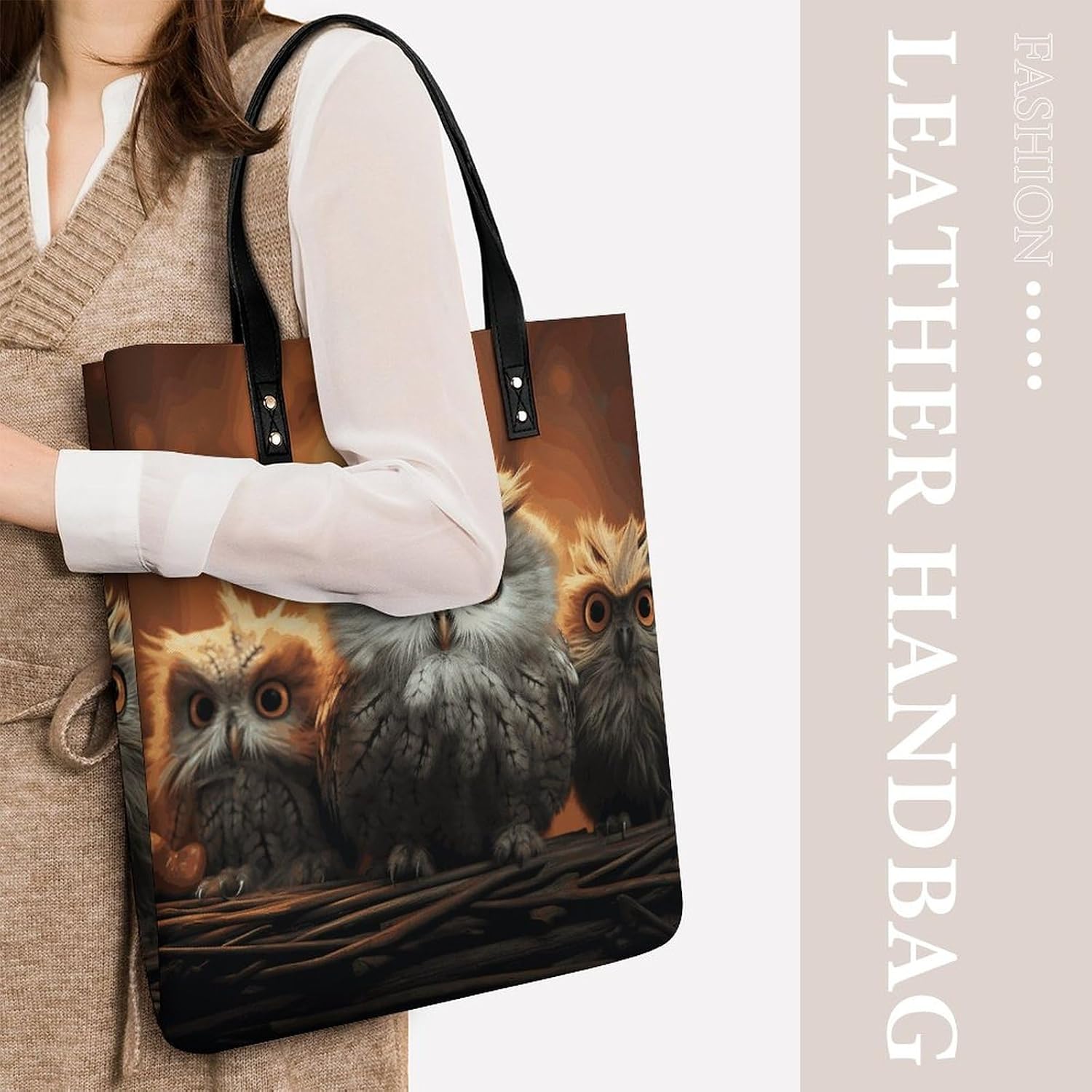 Cute Owl Baby Handbags Large Capacity, Tote Bag Stylish Slouchy, Shoulder Bags for Work Beach Travel And Shopping Grocery.