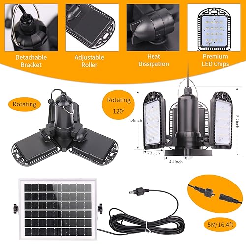 Miniatura 3 de UCGG - Lámpara colgante solar, luz solar para cobertizo de 3 hojas, luz solar ajustable con sensor de movimiento IP67, impermeable, 3 modos de