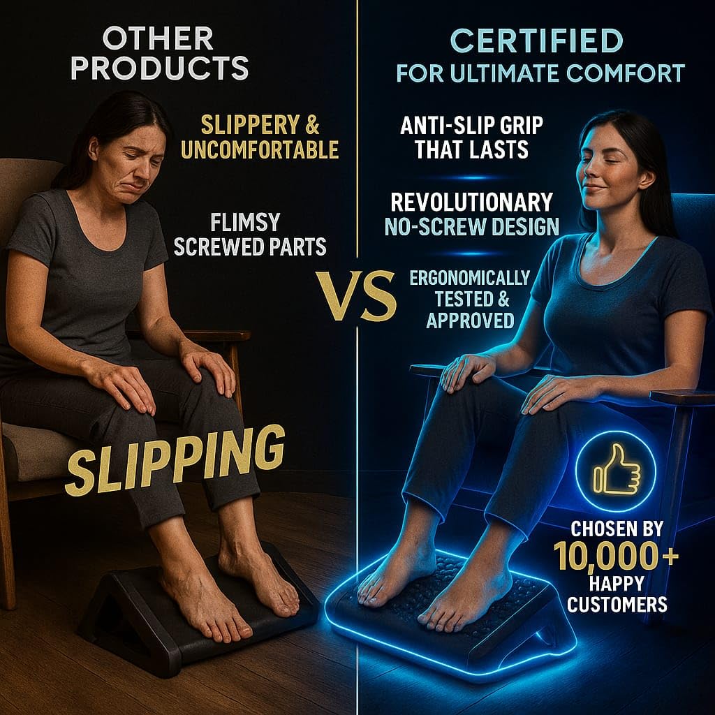 Foot massage texture and roller with SITBLISS adjustable foot rest for office chair. Ergonomic footrest for office desk with 6 height adjustment | Leg Rest Stool | Foot rest stool under the table | Foot stool for home, office table and sofa Foot massage texture and roller with SITBLISS adjustable foot rest for office chair. Ergonomic footrest for office desk with 6 height adjustment | Leg Rest Stool | Foot rest stool under the table | Foot stool for home, office table and sofa