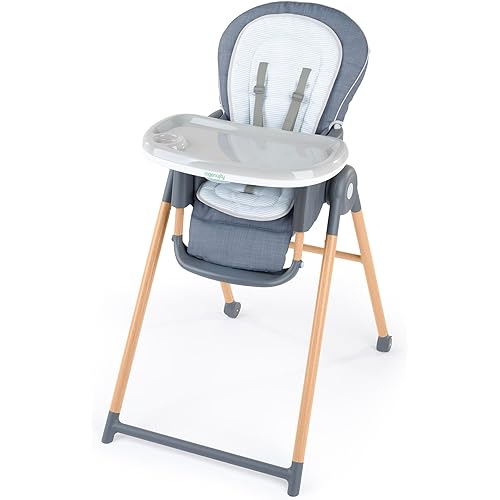 Ingenuity Proper Positioner Deluxe High Chair - 7-in-1 Convertible Baby Seat, Faux Wood Print Legs, Unisex, for Ages 0-36 Months