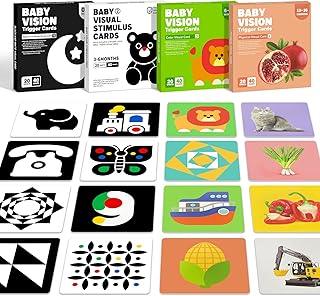 4 Sets High Contrast Baby Cards, 80 Pcs 160 Page Black White Colorful Baby Flashcards Newborn Toys for Infants Visual Stimulation Brain Sensory Development(0-36 Months)