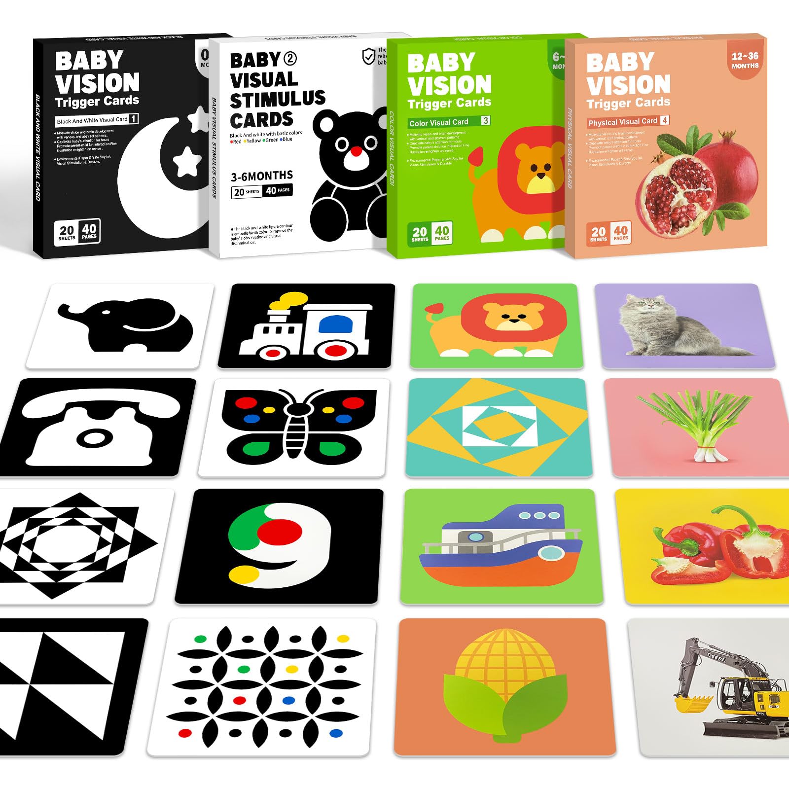 Amazon.com: 4 Sets High Contrast Baby Cards, 80 Pcs 160 Page Black