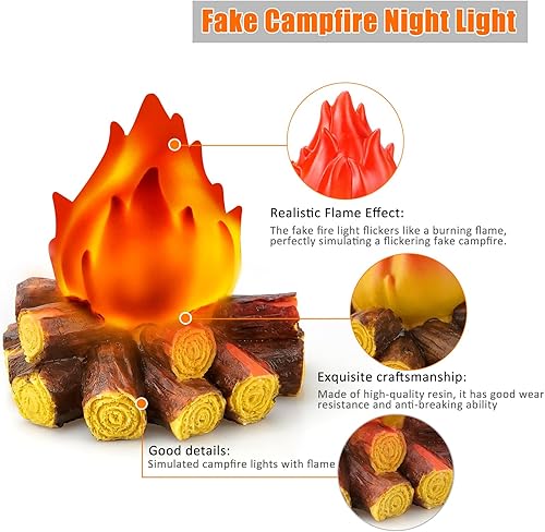 Miniatura 3 de Bestview Artificial Fake Campfire Night Light, 3D LED Fake Fire Pit Firewood Lamp with Realistic Log Flameless Candle Battery Operated, Halloween