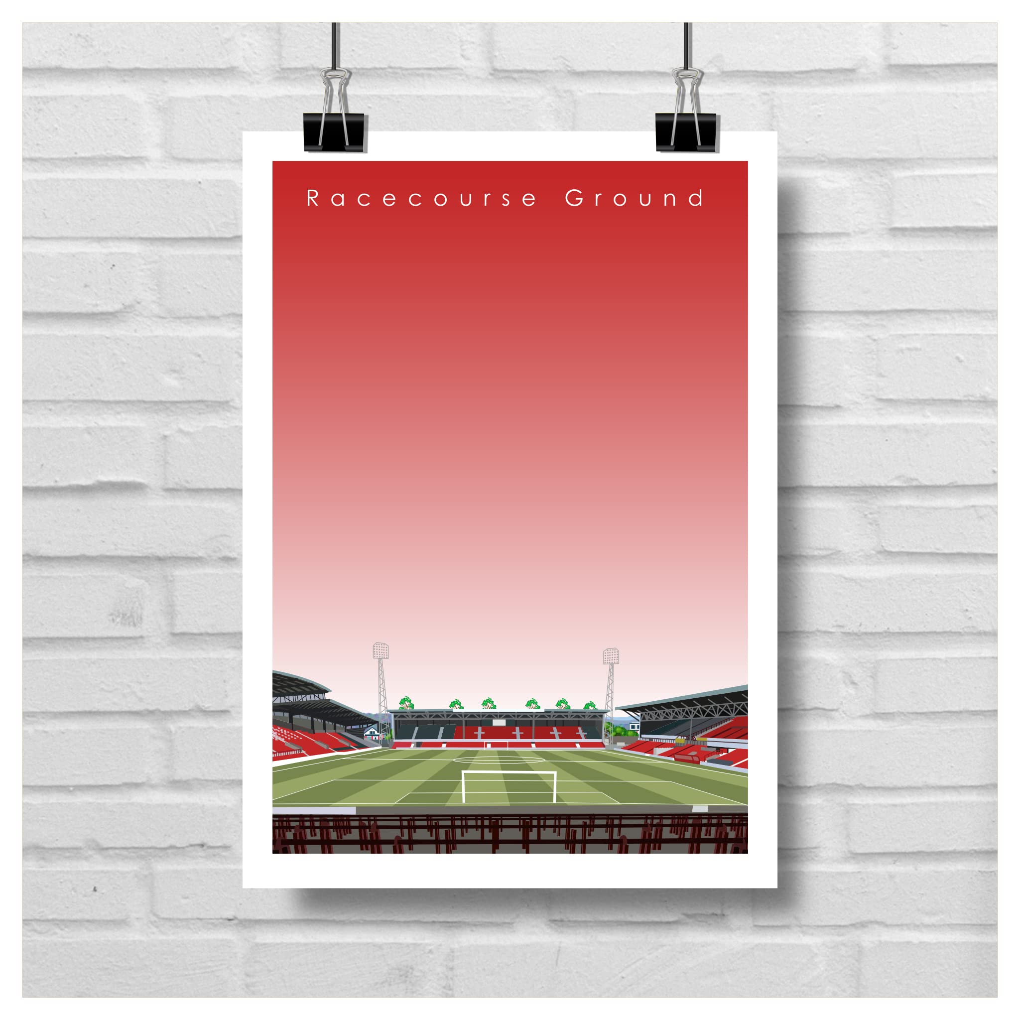 GroundDesigns WREXHAM FC Racecourse Ground Y Cae Ras Stadion Wandkunst | Fußball-Geschenk, ungerahmt, A3-Druck