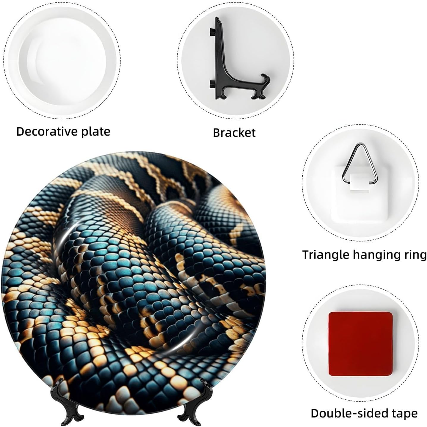 Snake-Reticulated-Scales 10 Inch Decorative Plate With Stand, Elegant Display Wall Plate For Home Decor