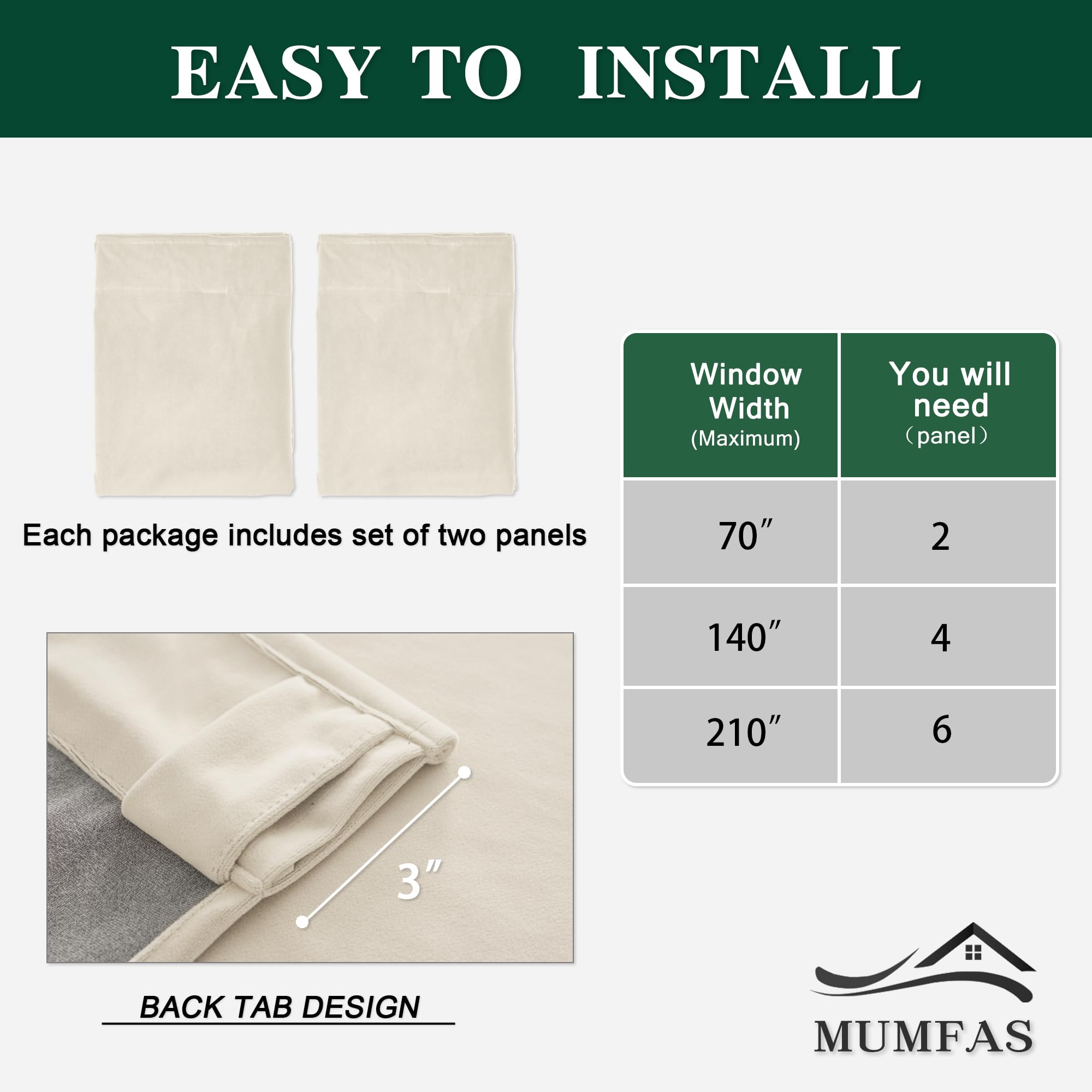 MUMFAS Tende Oscuranti In Velluto Avorio - 2 Pannelli 132x213 Cm - Con Passanti E Tasca Per Asta