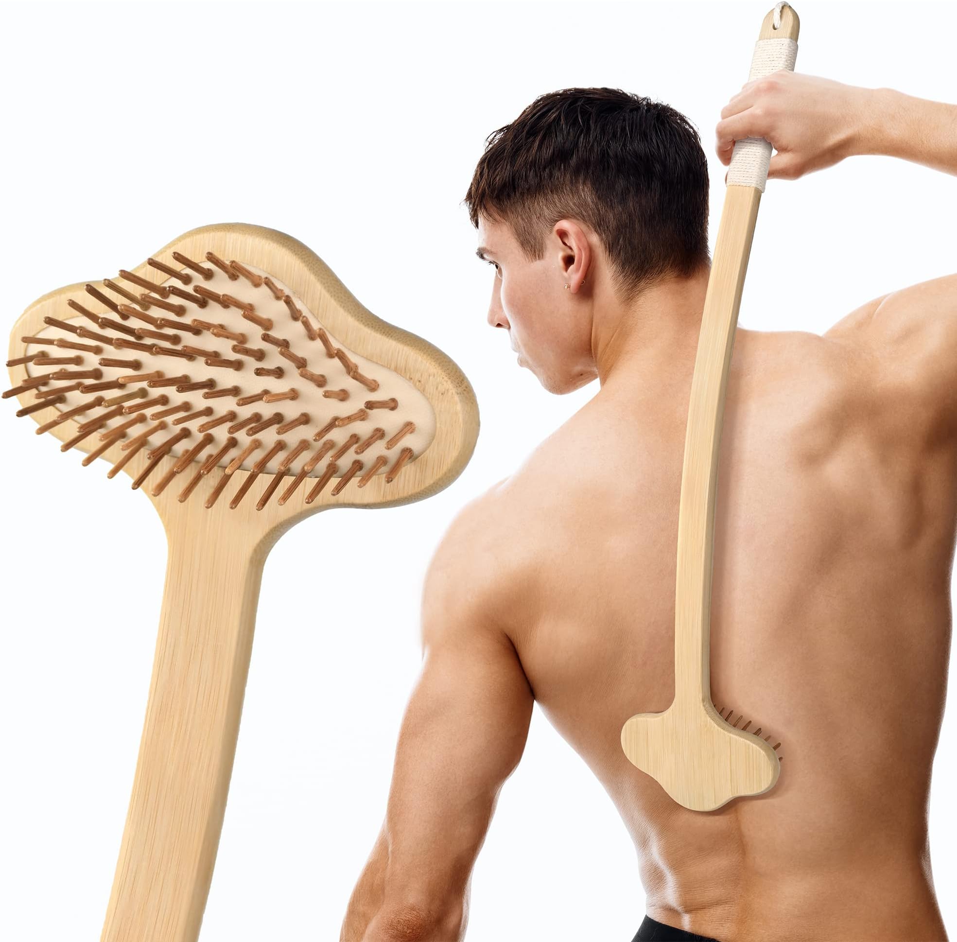 Renook Folding Back Scratcher, Oversized Bristled Scratching Head Exfoliating Body
