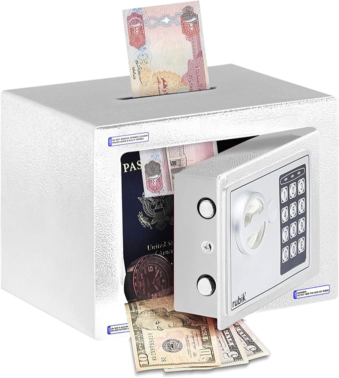 Rubik Mini Cash Deposit Drop Slot Safe Box with Key and Pin Code Option