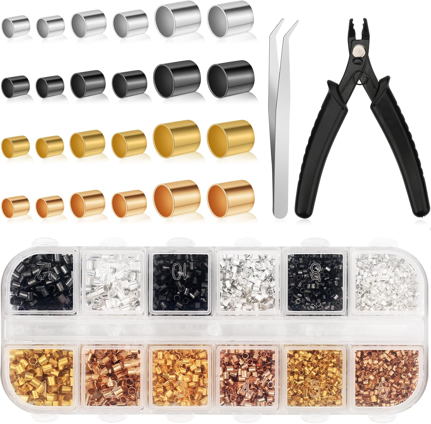 2200pcs Crimping Beads for Jewelry Making, 1.5/2/2.5mm