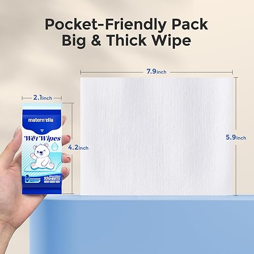 Miniatura 3 de MATERN'ELLA Toallitas desechables para pieles sensibles, aptas para bolsillo, extracto de caléndula y centella asiática y agua pura EDI, sin