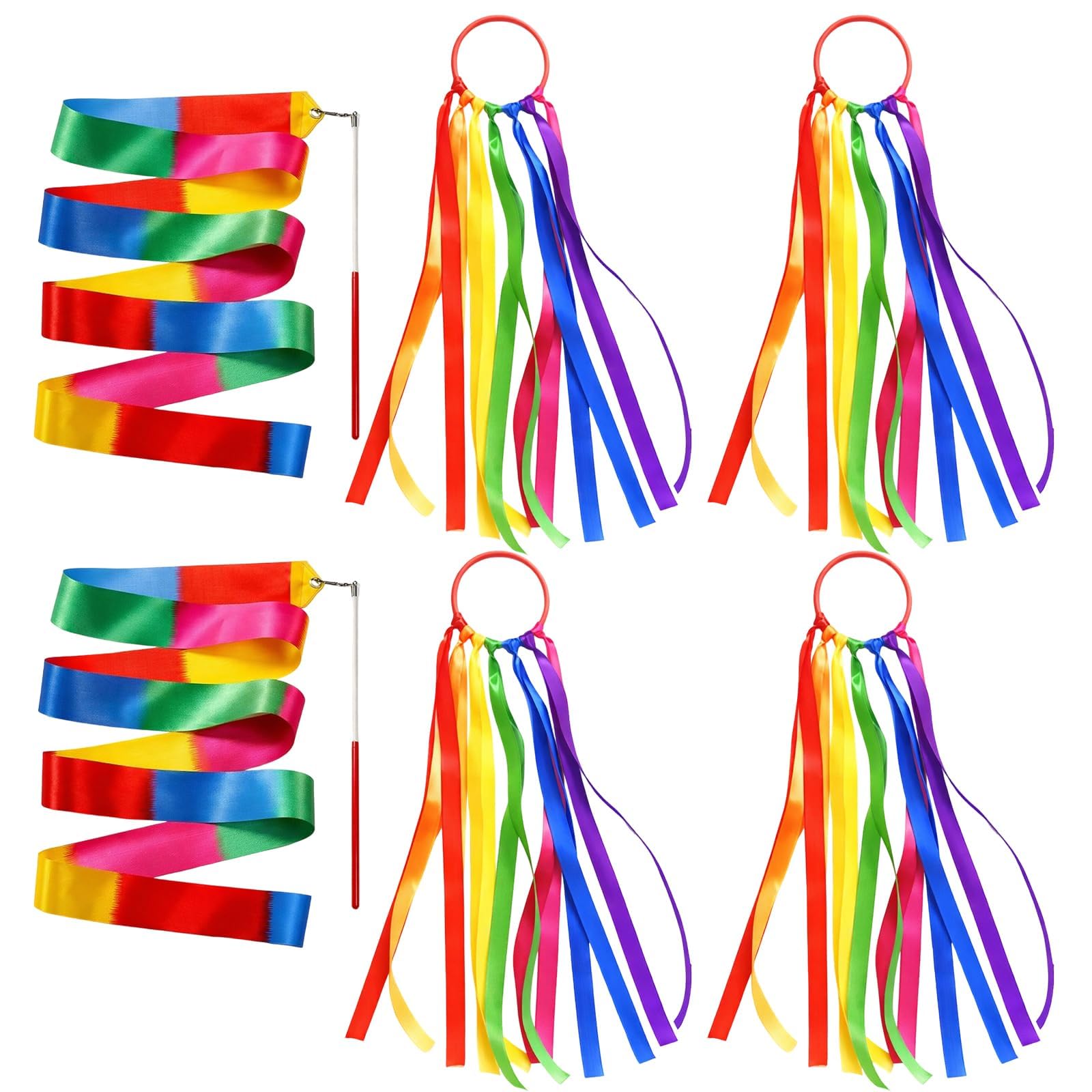 Rainbow Ribbon Dance Streamers, Gymnastics Equipment for Children, Creative Movement Toys for Sensory Play and Motor Skill Development, Rhythmic Gymnastics Training Tools, 2 Metre Length with Handles