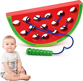 LEADSTAR Montessori Toys, Wooden Toy, Wooden Threading Toy, Lacing Melon Toy, String Melon Educational Toy,Wood Block Puzzle Travel Game Early Educational Motor Skills Learning Gift for Kids Baby