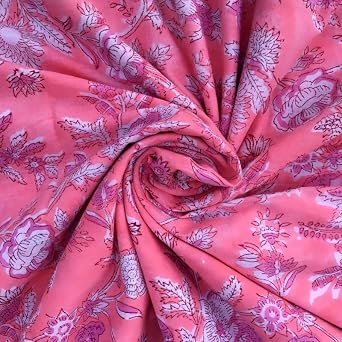 Pre-Cut Premium Hand Block Cotton Quilting Fabric By Yards- 100% Cotton-Ideal for Quilting, Sewing, Crafts, Dressmaking, Curtains, Home Decor-Baby Pink-4 Yards- BPF-110-4
