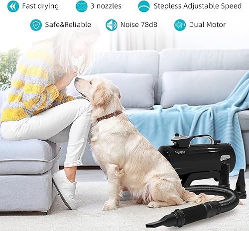 Miniatura 2 de Secador de perros de alta velocidad profesional para el aseo de mascotas para perros y mascotas, soplador de secado de pelo 6.0HP (DHD-2400T)