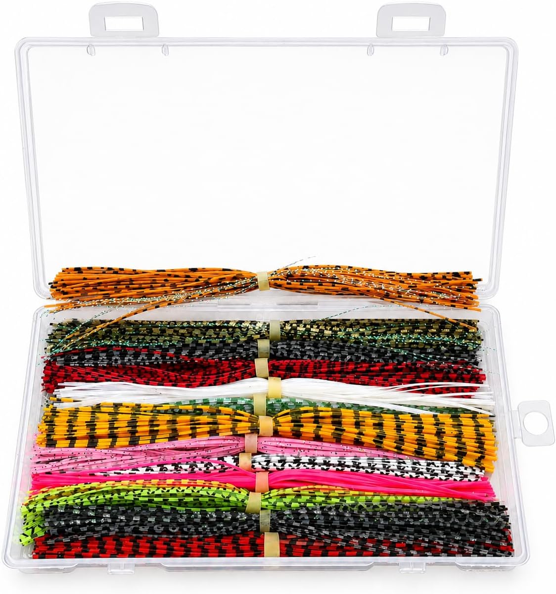 13 Colors Rubber Legs Silicone Skirt, 2 with Flash Tinsel, Pre-Sorted Bundles for Jig Spinnerbait Lures, Fly Tying Supplies with Storage Case