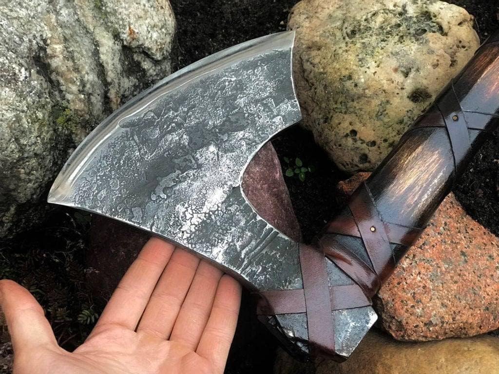 Dark Warrior I Two Handed Berserker, HandForged Steel,Norse Scandinavian Style Viking, Bearded Tactical,Functional Battleaxe, History of Vikings (Two Handed Axe)