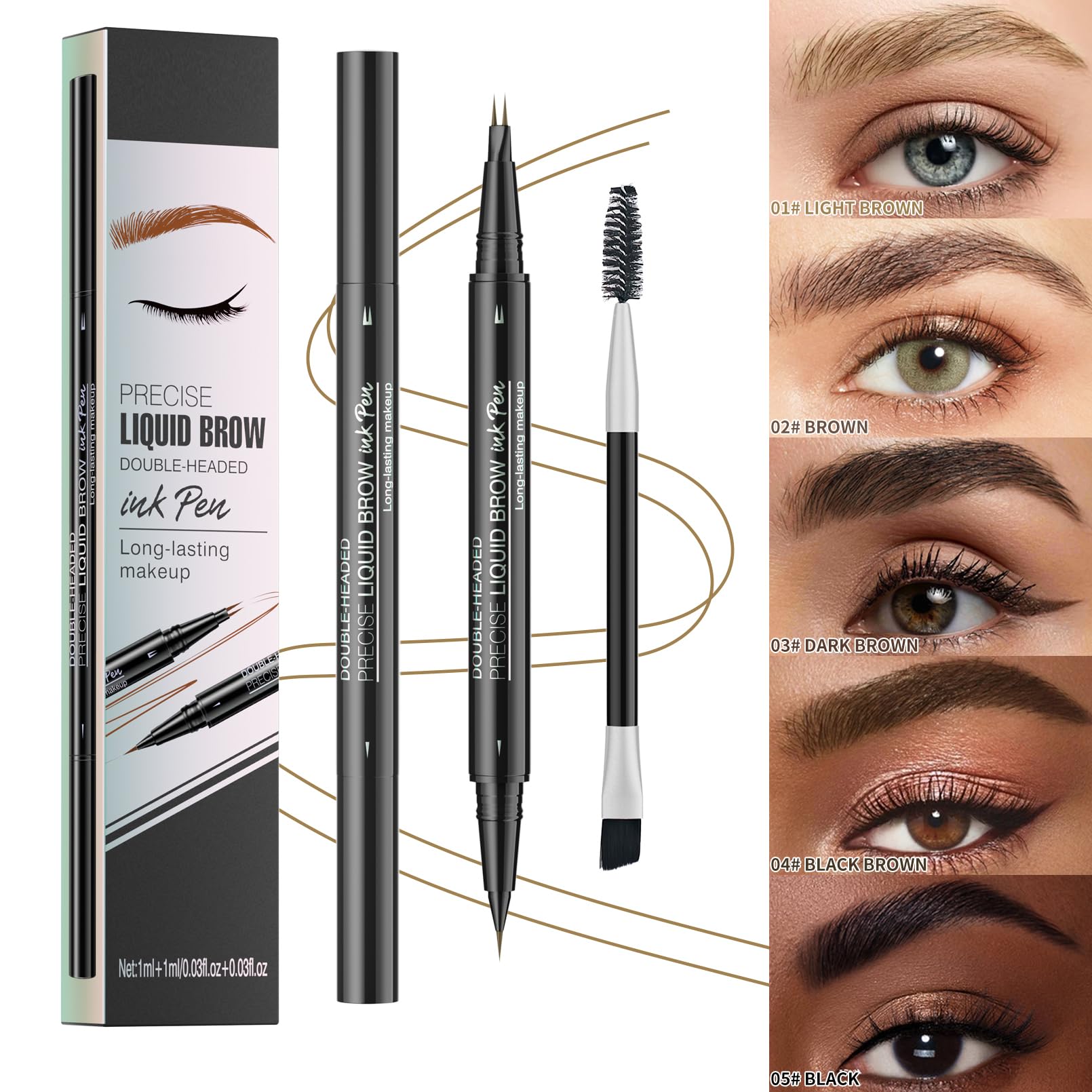 Microblading Penna per sopracciglia, matita per sopracciglia 2 in 1 Matita per sopracciglia a doppia estremità con applicatore a microforchetta e punta a pennello precisa