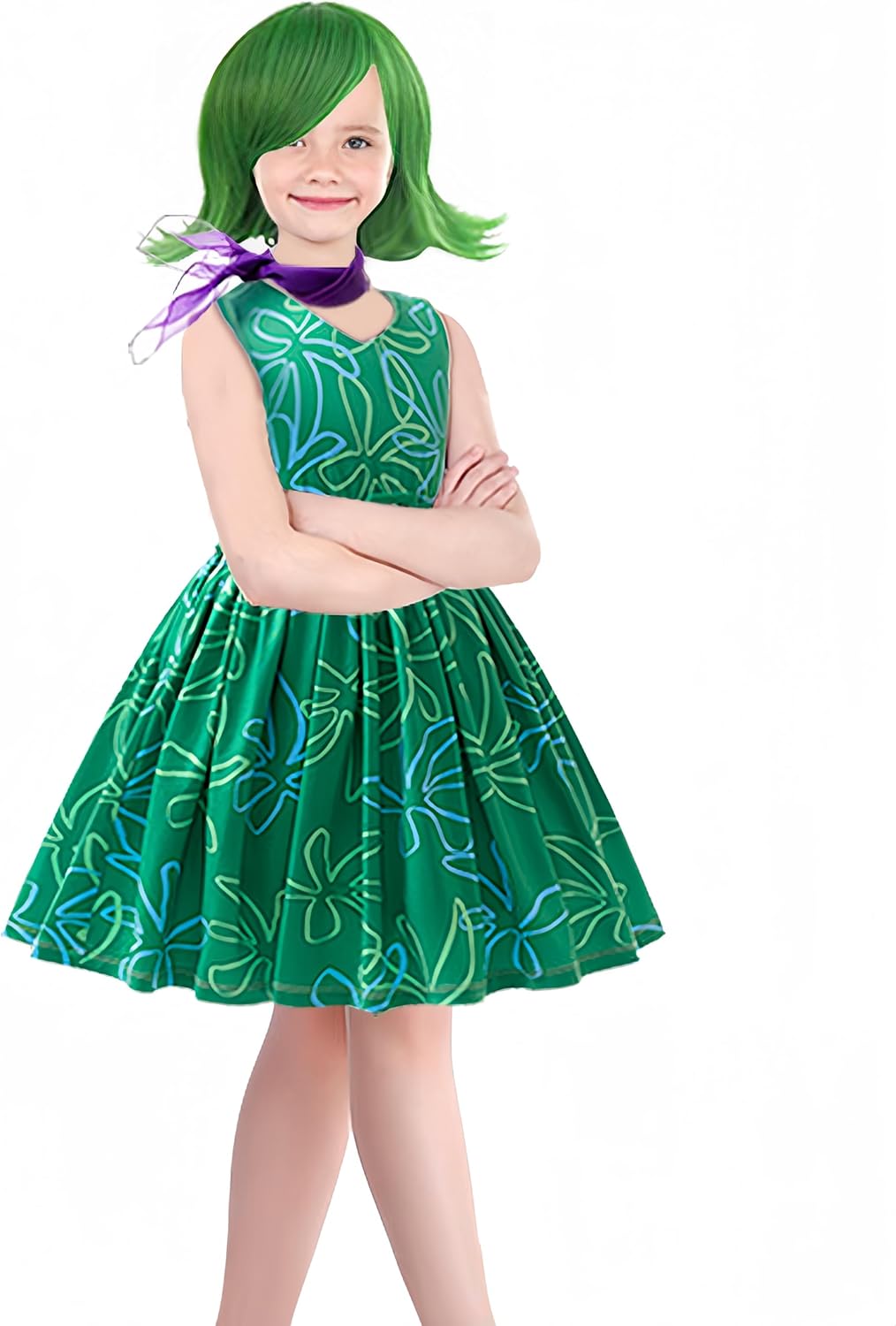 keaiyouhuo Girls Green Disgust Costume Kids Joy Princess Dress Cosplay Halloween Birthday Christmas Outfits with Wig - Image 2