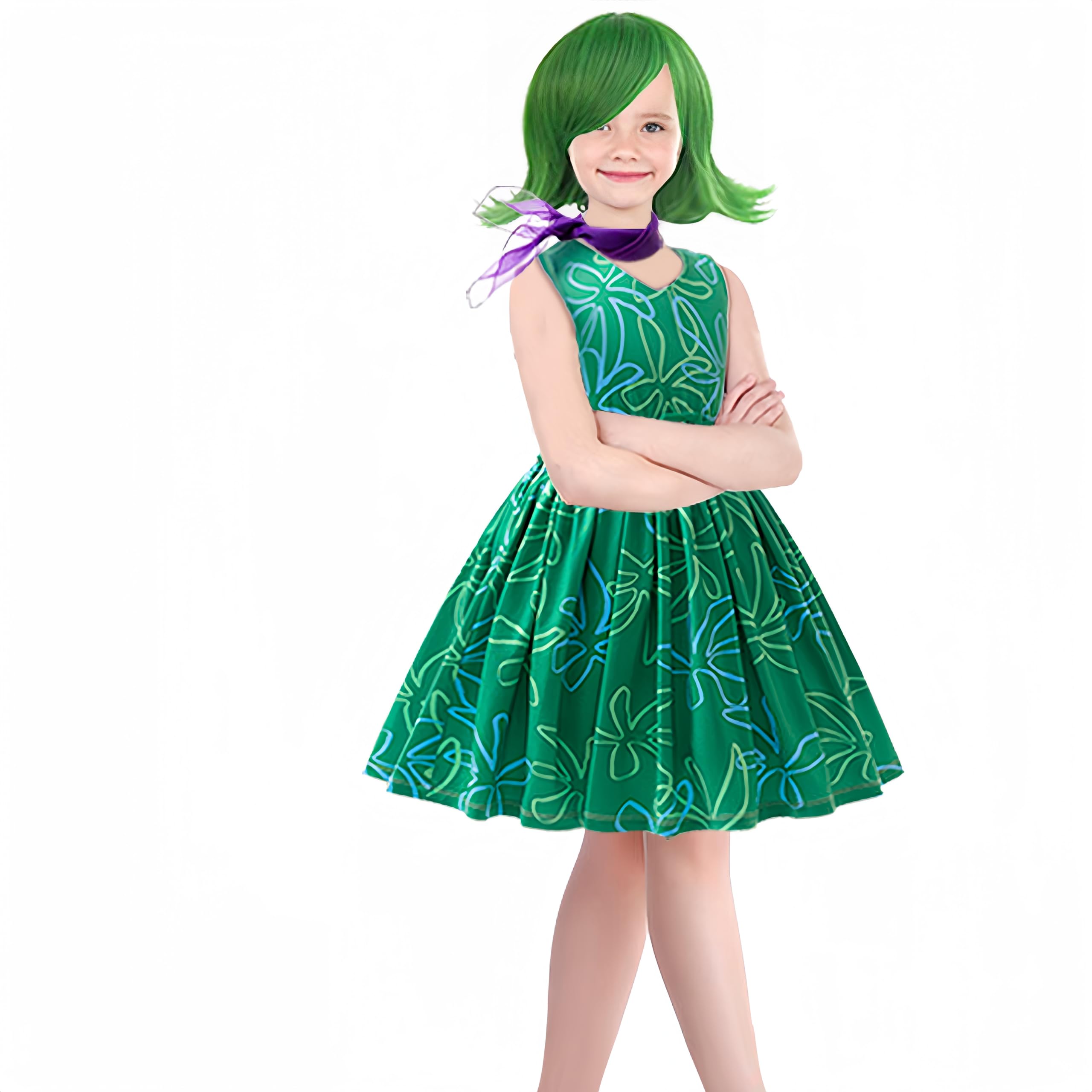 keaiyouhuo Ragazze Disgusto Principessa Vestito Gioia Costume Bambini Cosplay Vestire Halloween Compleanno Natale Abiti con Parrucca