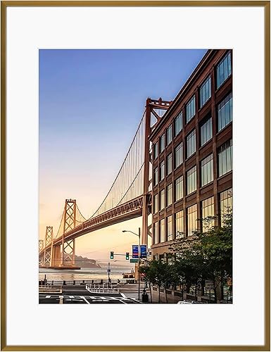 Vista 215 de Frametory - Marco de aluminio de 11 x 14 para fotos de 8 x 10 (en pulgadas), con paspartú marfil, de pared, con gancho de sierra, pestañas Bronce