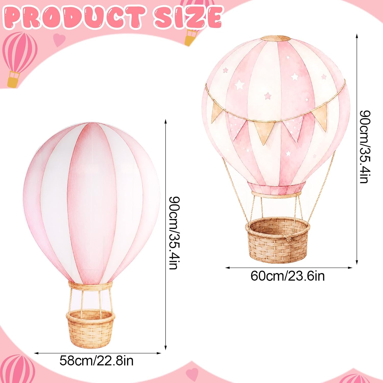 2 PCS Large Hot Air Balloon Baby Shower Decorations, Pink Hot Air Balloon Cardboard Cutouts Theme Birthday Party Decor for Backdrop Yard Signs Standup Photo Booth Props