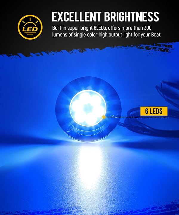 Partsam 2Pcs Blue 6LED Round Underwater Boat Lights, Transom Light for Yachts Boats Sailboat Pontoon, IP68 Waterproof, Stainless Steel housing, Surface Mount, 12V by Partsam - Used condition - Image 2