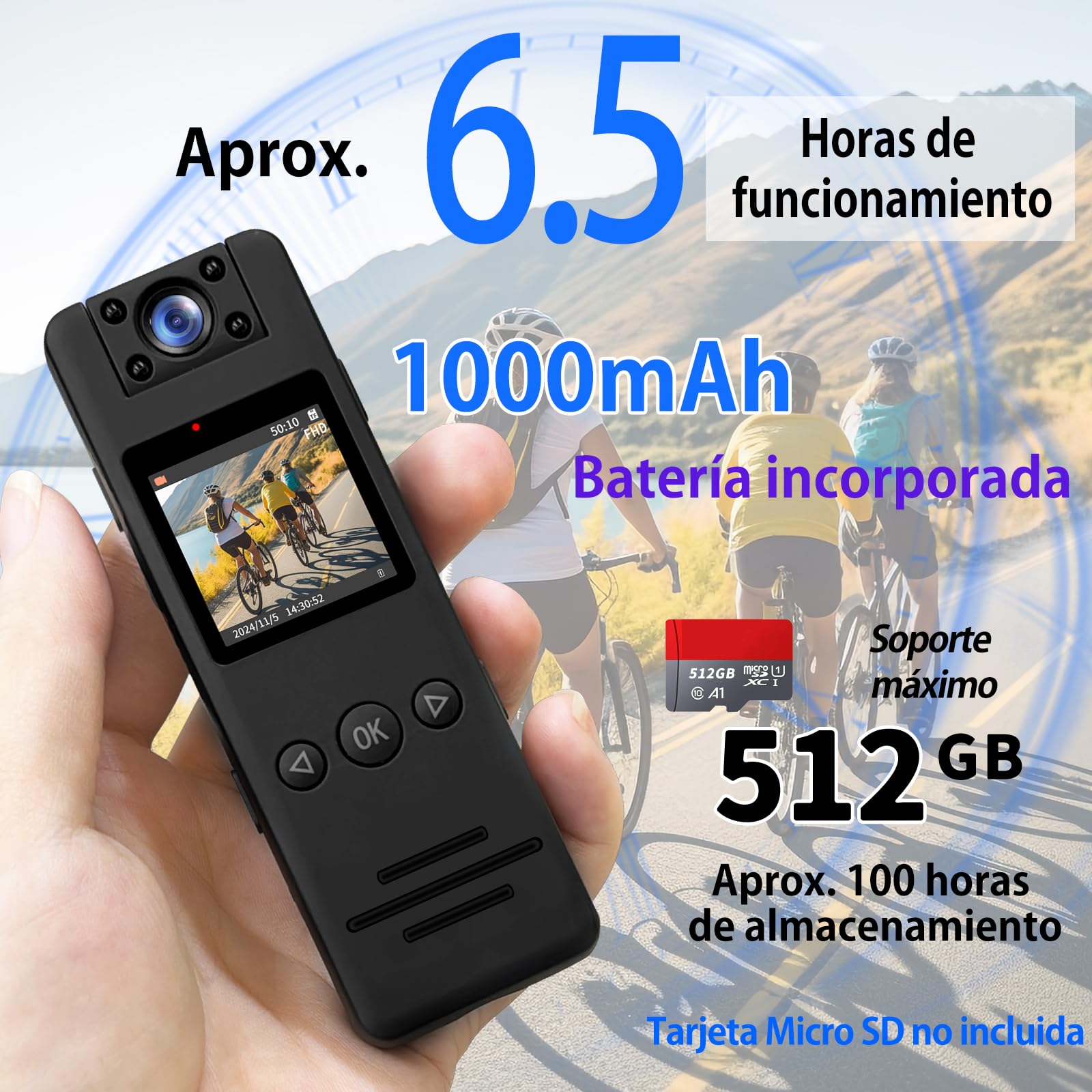 TANGMI Mini Camara, Lente Giratoria de 180° Body CAM Vídeo & Audio HD 1080P, Gran Angular de 120° & Visión Nocturna & Detección de Movimiento Mini Cámara con Montura de Tuerca de 1/4» para Bicicletas
