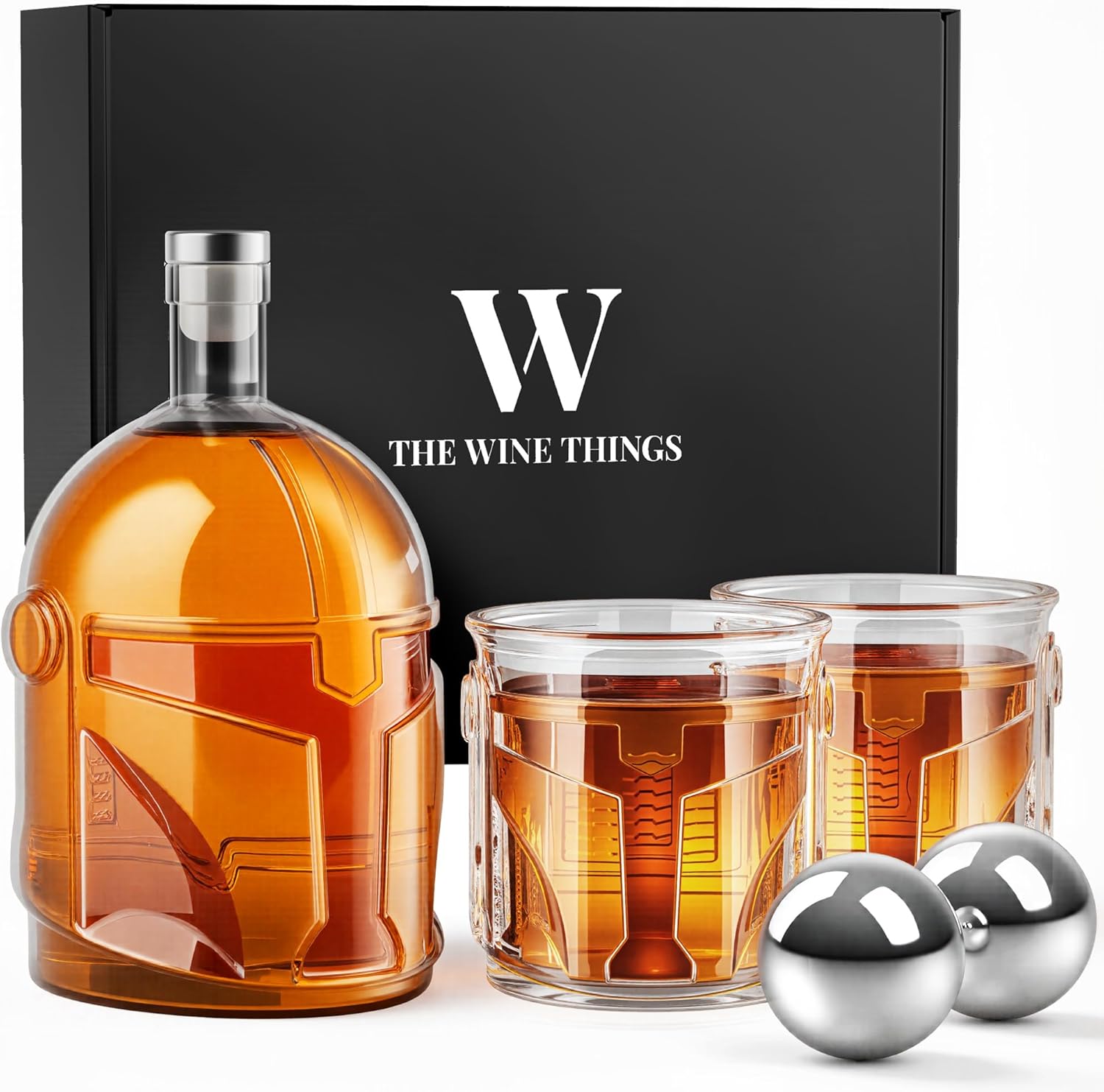 Whiskey Decanter Set with 2 Glasses & 2 Whiskey Stones, Unique Helmet Decanter Set for Vodka Bourbon, Gifts for Christmas, Men Dad Husband Brother Boyfriend, Cool Drinking Accessories for Home Bar