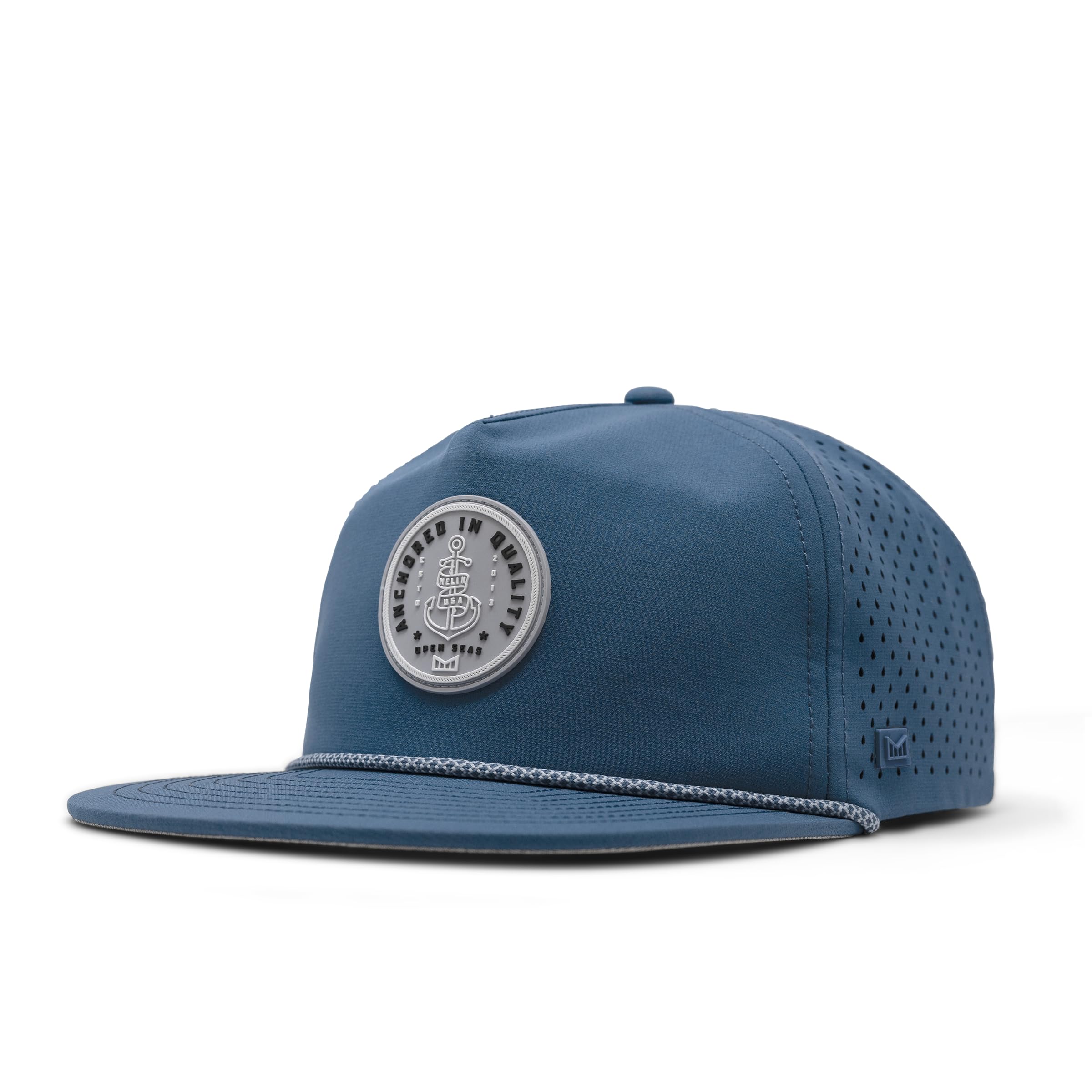 melin Coronado Anchored Hydro, Steel Blue, Men's Rope Hat, Water-Resistant Fitted Baseball Cap for Men & Women, Golf, Running, or Workout Hat, Small
