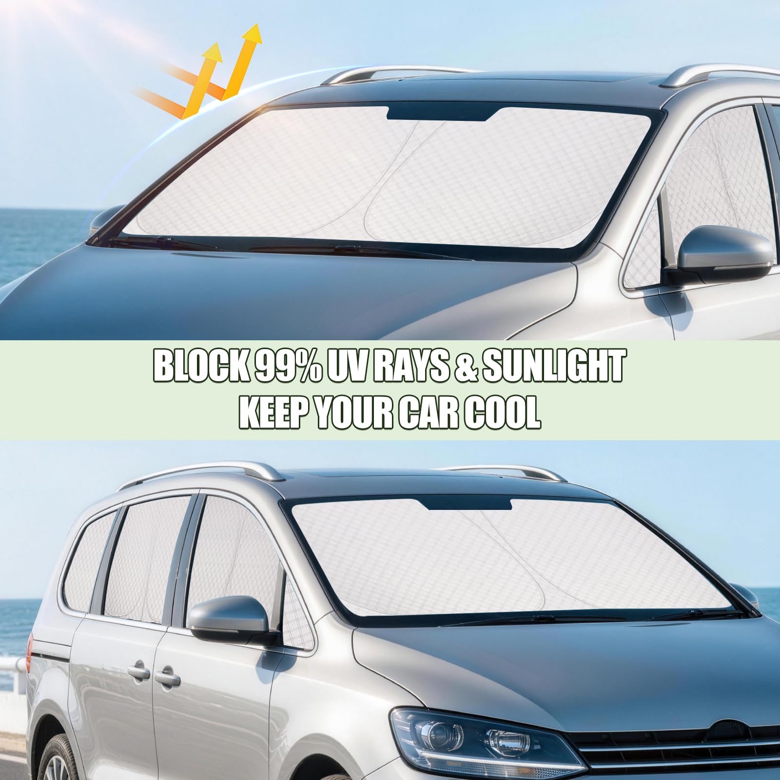 Parasol para VW Sharan 2010-2020 Parabrisas Ventanas Laterales y Trasera | YGYQZ, 100 % Opacidad, Ajuste Perfecto, Tejido de 6 Capas Reforzado, Efecto Refrescante, Protección UV, Privacidad Total