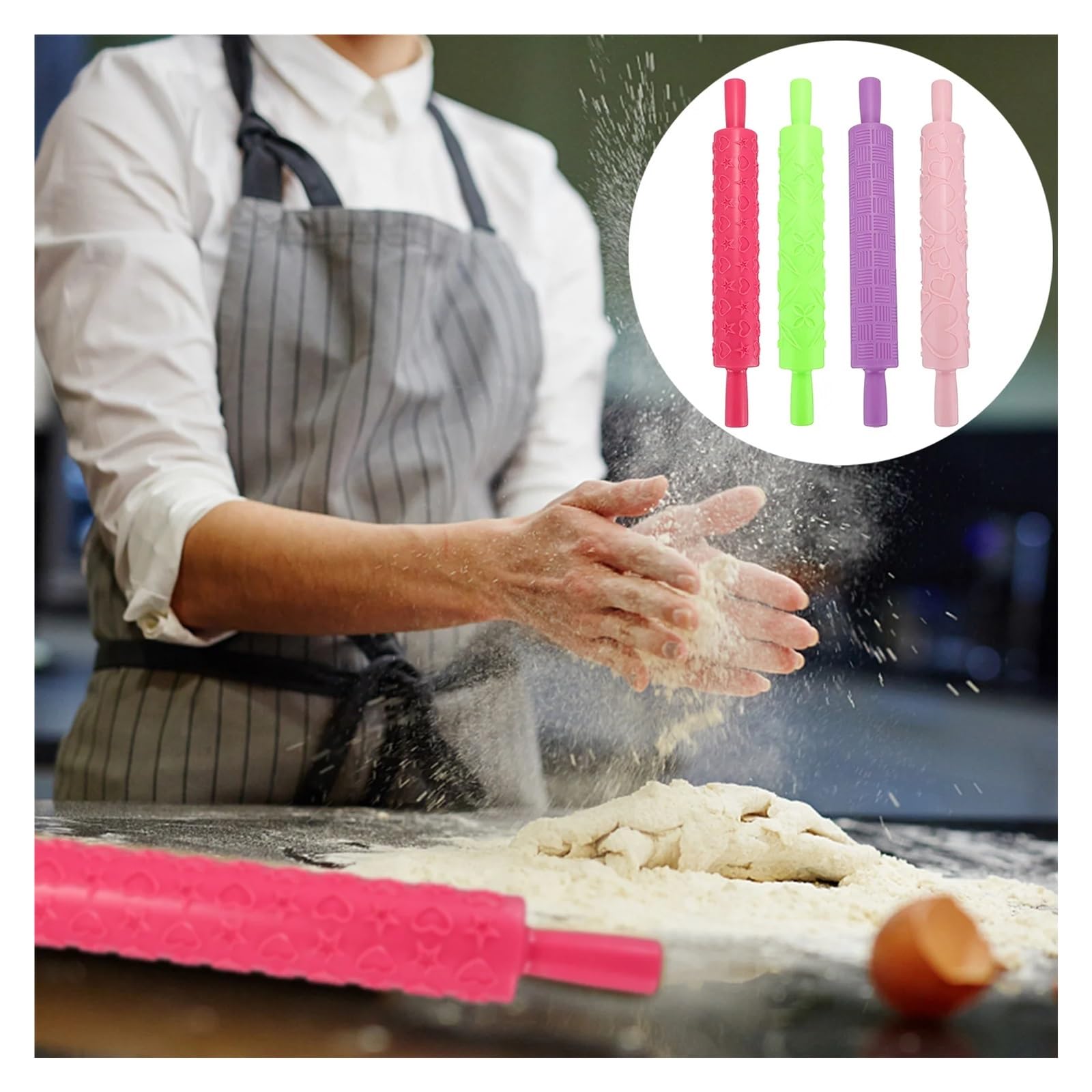 Juego de 4 rodillos plástico con relieve for hornear galletas, pizza, pasteles, fideos y manualidades. Ideales for fiestas cocina