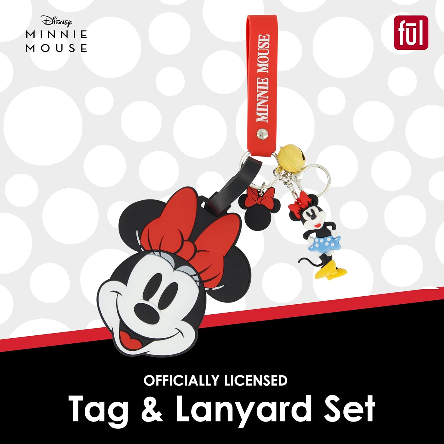 FUL Disney Minnie Mouse 2-Piece Suitcase ID Tag and 3D Lanyard Set with Adjustable Straps, Multi, One Size