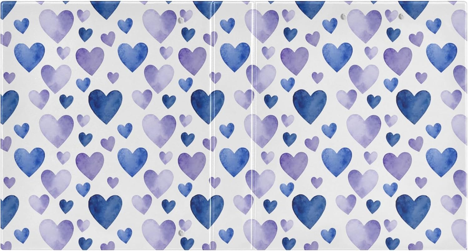 Valentine's Day Blue Heart 3 Ring Binders, 1.5” Round Ring Binders with Clipboard - Letter Size, 3 Interior PVC Clear Pockets & Anti-Slip Clip for Office School Supplies, 2PCS