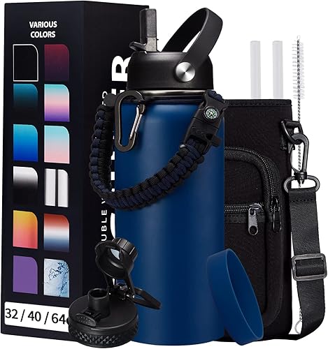 Botellas de agua de acero inoxidable de 32 onzas  con mango de paracaídas tapa de pajitaboquilla funda de transporte y funda protectora botella disponible en Yaxa Colombia