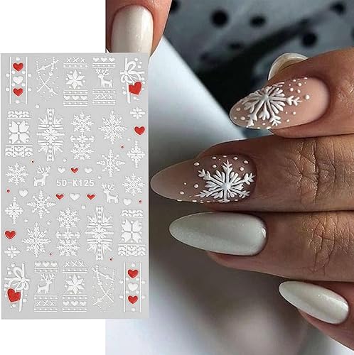 Miniatura 4 de Calcomanías de uñas de copo de nieve, 4 hojas de calcomanías de uñas de copo de nieve de Navidad 5D, autoadhesivas, tema de invierno, calcomanías de