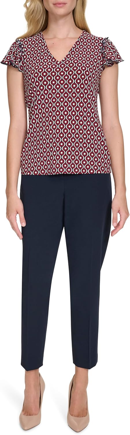 Tommy Hilfiger Womens V-Neck Flutter Sleeve Blouse