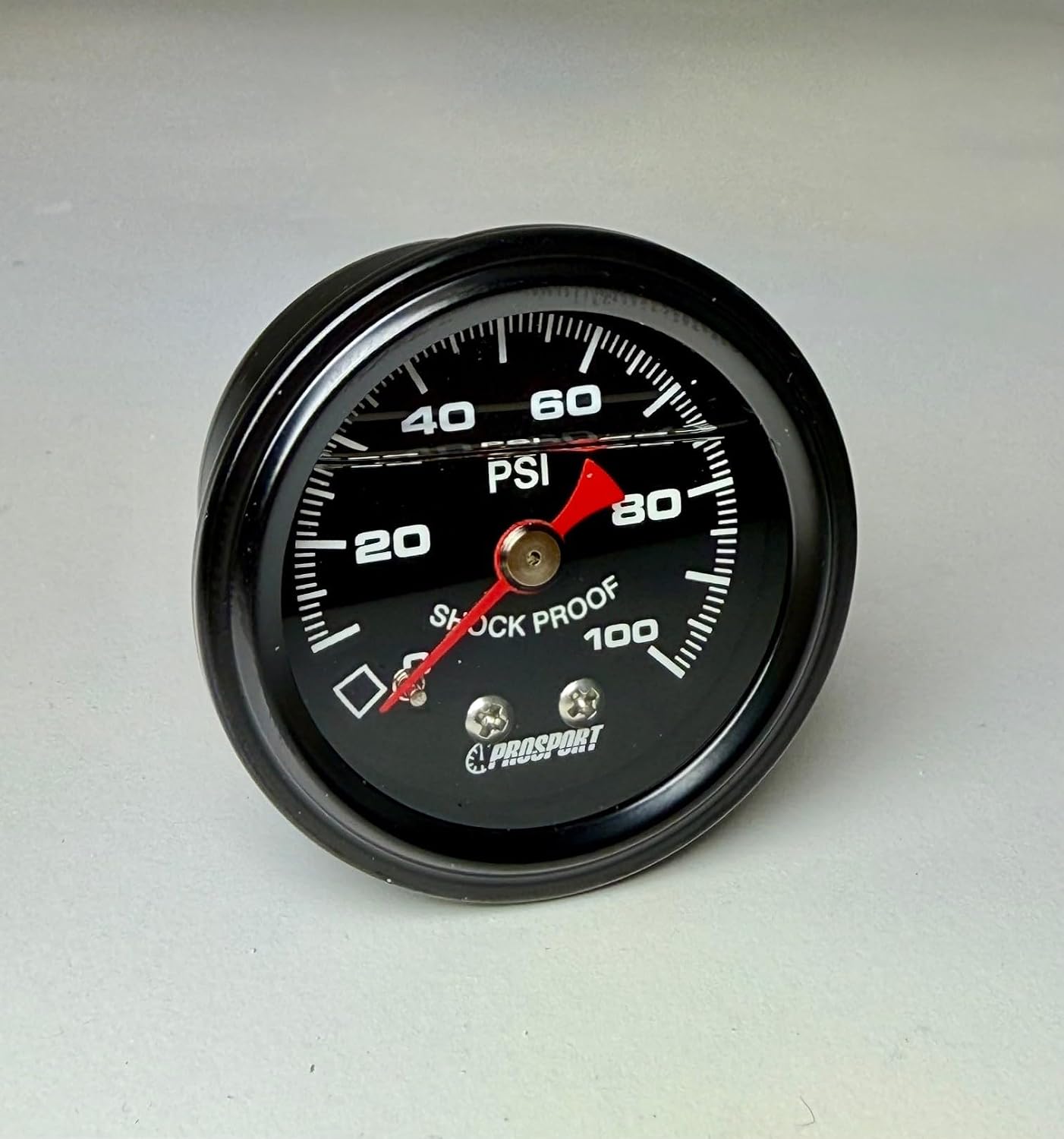 Prosport Performance Liquid Filled Mechanical Pressure Gauge 0–100 PSI Shock Proof Waterproof Black Dial Case Red Pointer Back Mount 1.5 Inch Diameter 1/8-27 NPT