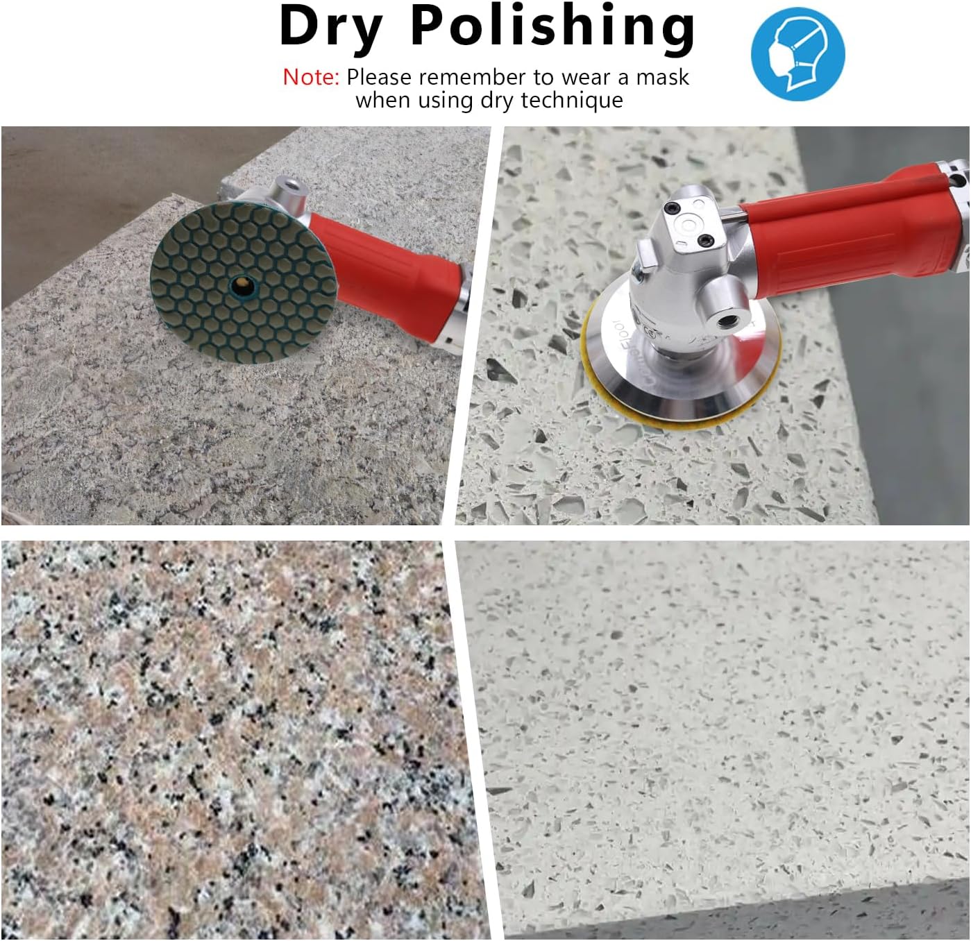 Dry Diamond Polishing Pads Premium Matte Grinding Pads for Marble Granite Grit 50#-3000# (4inch,7pcs) (4")